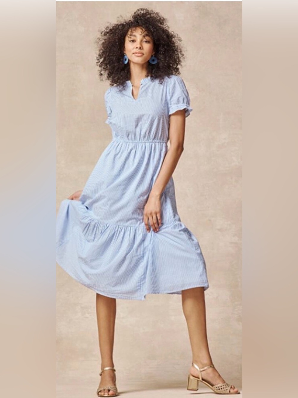 J Crew Stripe Ruffle Neck Dress 8P NWT